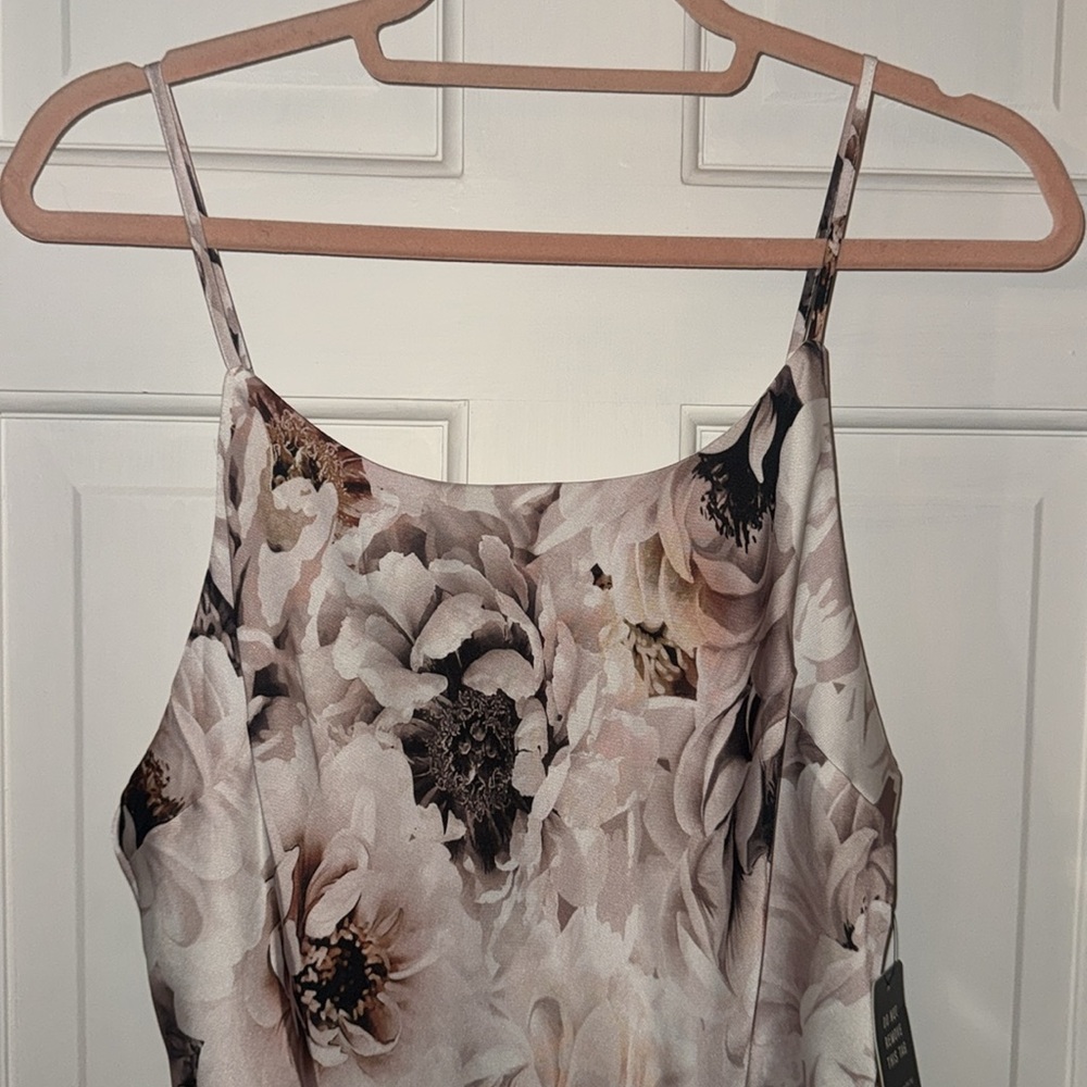 Express Cream and Brown/Pink Floral Scoop neck Midi Dress Size 8 - Picture 5 of 7
